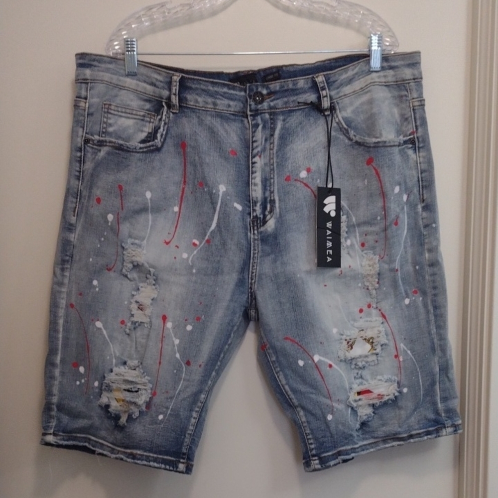 Waimea Paint Splatter Skinny Fit Jean Shorts (J27)